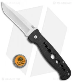 CRKT Crawford Falcon Liner Lock Knife Black Zytel (3.875" Satin Serr) 6243 -Crkt CRKT Crawford Falcon LL Black Zytel Satin Serr 6243 BHQ 75700 jr bottlecap
