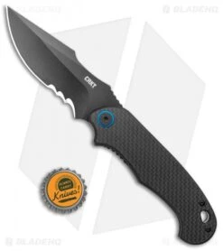 CRKT PSD Liner Lock Spring Assisted Knife Black G-10 / CF (3.6" Black Serr) -Crkt CRKT PSD CF G 10 Base LL DP Black BHQ 138951 jr bottlecap